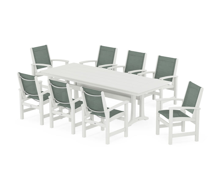 POLYWOOD® Coastal 9-Piece Farmhouse Dining Set with Trestle Legs