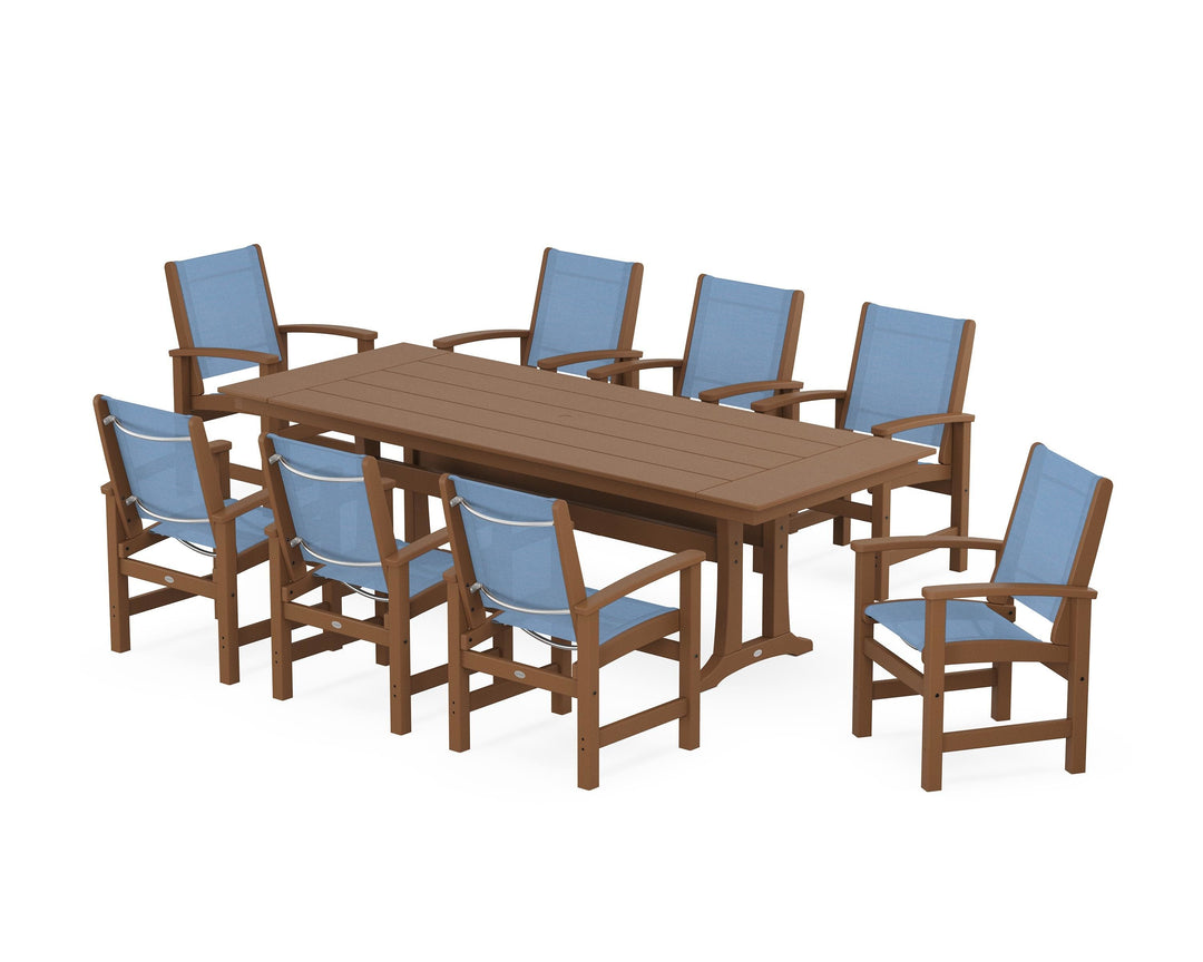 POLYWOOD® Coastal 9-Piece Farmhouse Dining Set with Trestle Legs