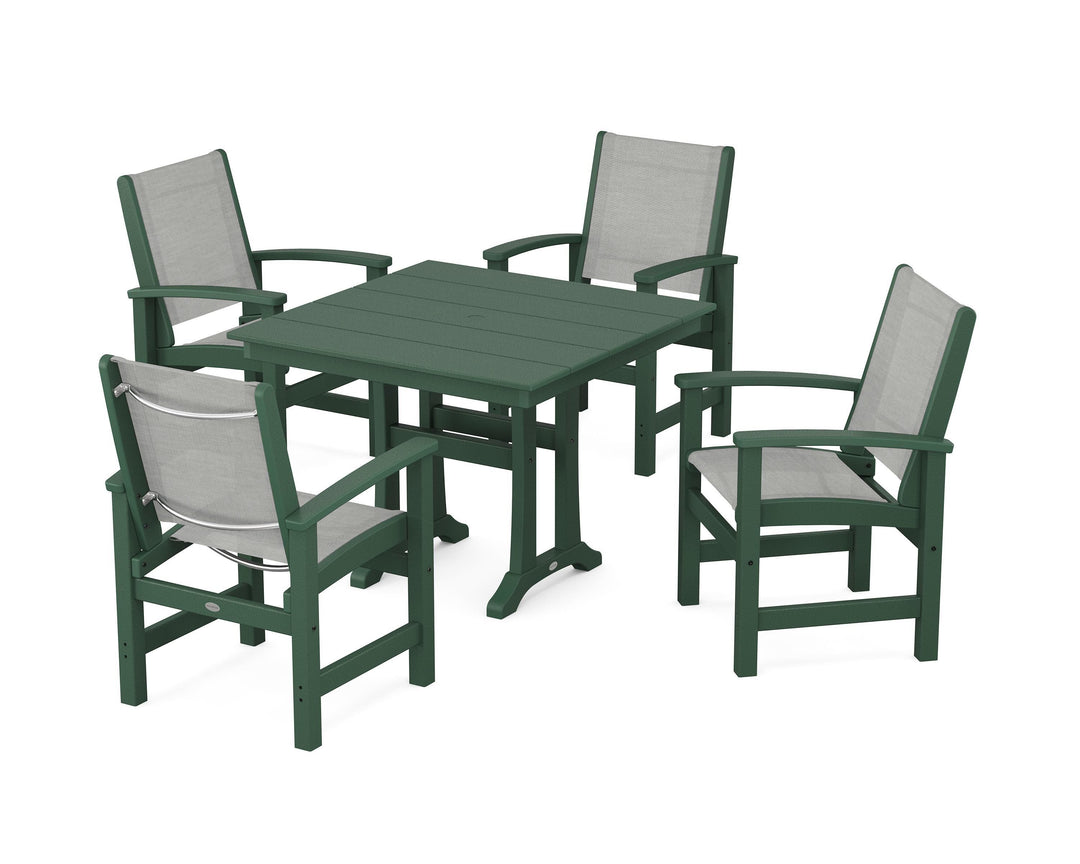 POLYWOOD® Coastal 5-Piece Farmhouse Dining Set With Trestle Legs