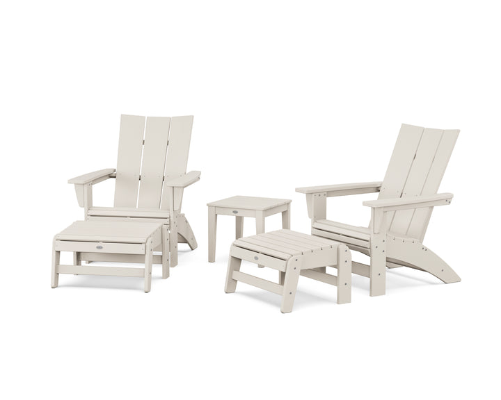 POLYWOOD® 5-Piece Modern Grand Adirondack Set with Ottomans and Side Table