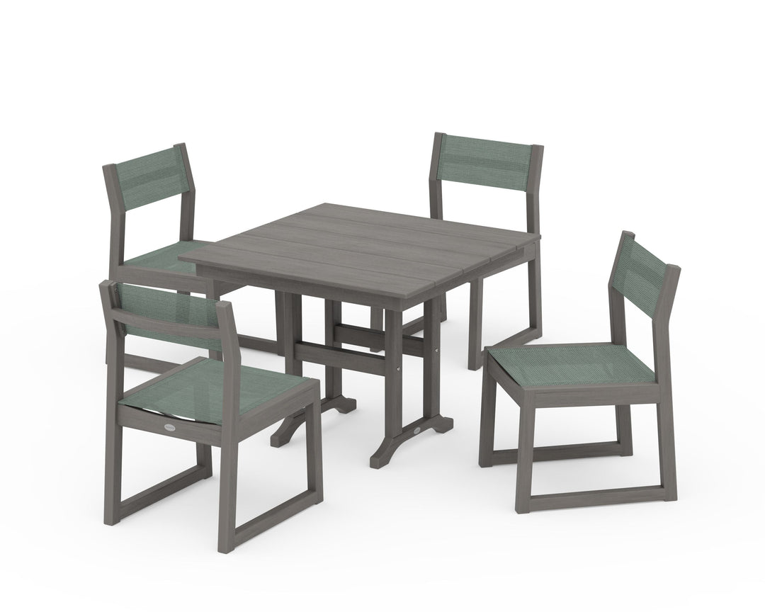 POLYWOOD® EDGE Sling Side Chair 5-Piece Farmhouse Dining Set