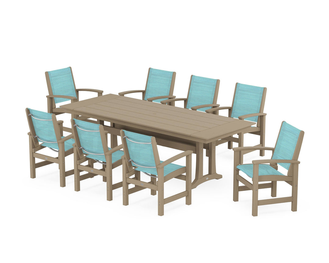 POLYWOOD® Coastal 9-Piece Farmhouse Dining Set with Trestle Legs
