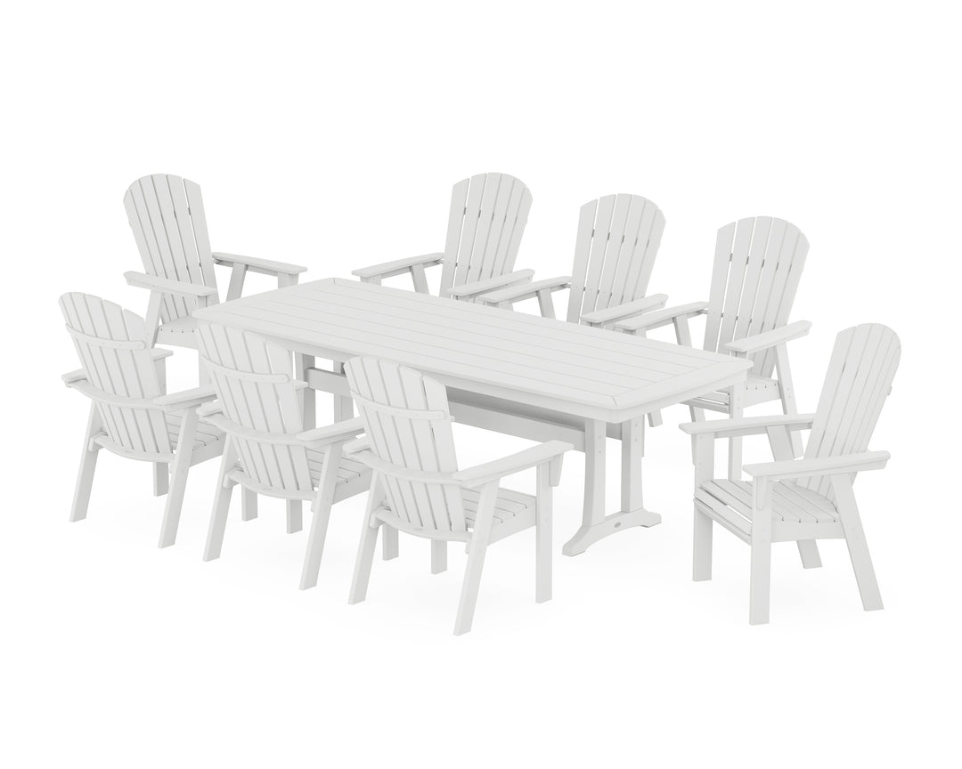 POLYWOOD® Nautical Curveback Adirondack 9-Piece Dining Set with Trestle Legs