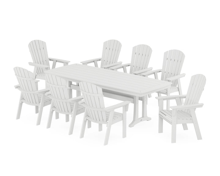 POLYWOOD® Nautical Curveback Adirondack 9-Piece Dining Set with Trestle Legs