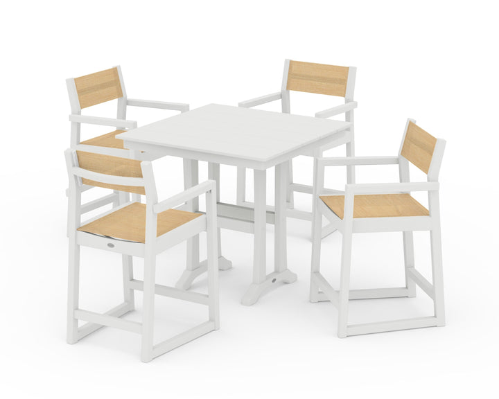 POLYWOOD® EDGE Sling Arm Chair 5-Piece Farmhouse Counter Set with Trestle Legs