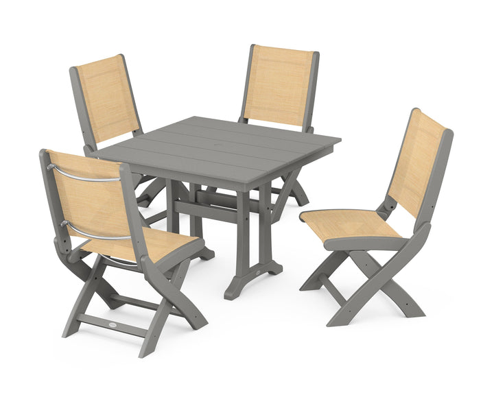 POLYWOOD® Coastal Folding Side Chair 5-Piece Farmhouse Dining Set With Trestle Legs