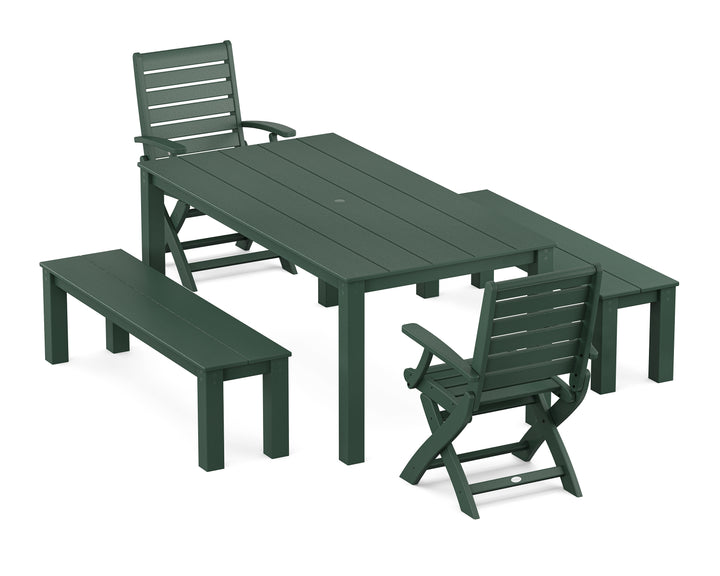 POLYWOOD® Signature Folding Chair 5-Piece Parsons Dining Set with Benches