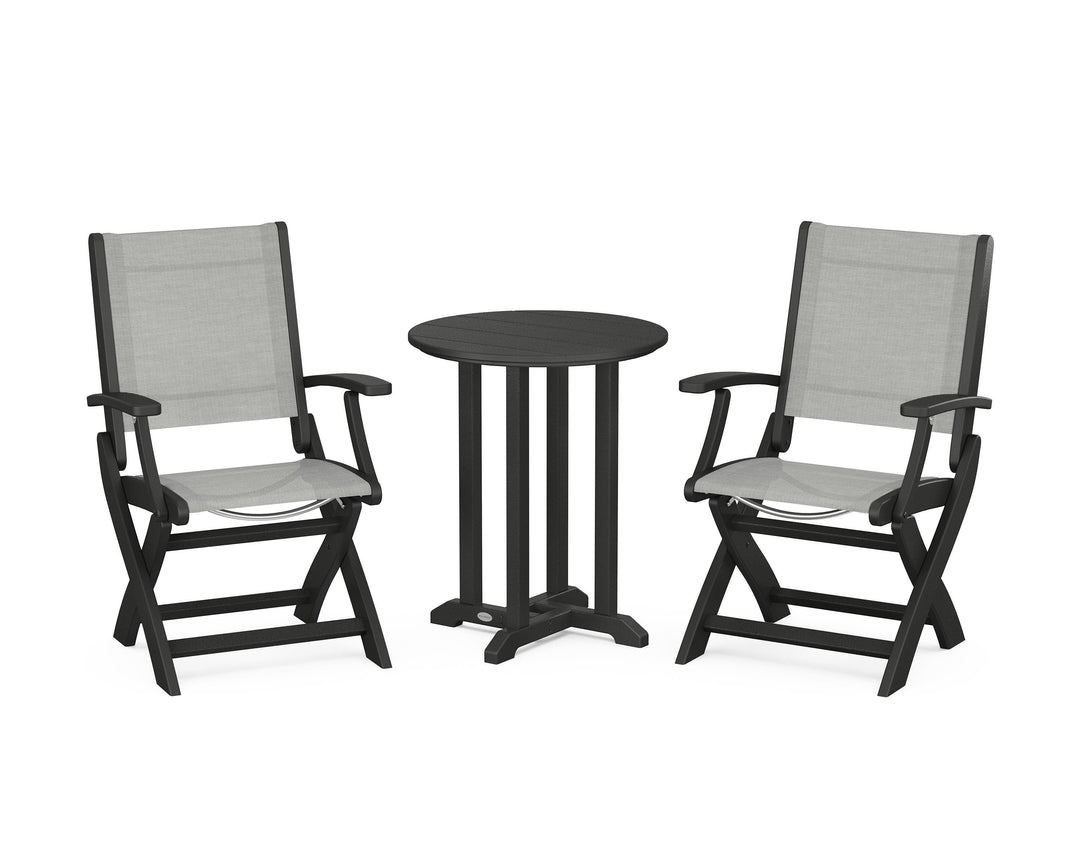 POLYWOOD® Coastal Folding 3-Piece Round Bistro Dining Set