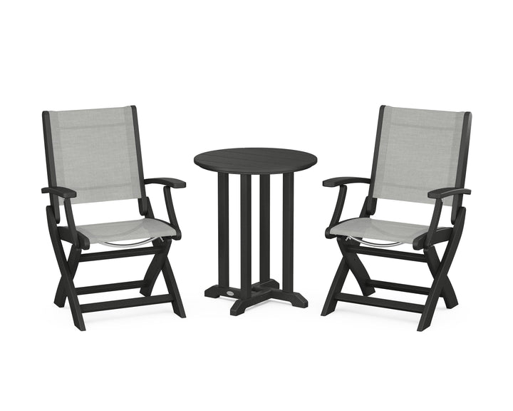 POLYWOOD® Coastal Folding 3-Piece Round Bistro Dining Set