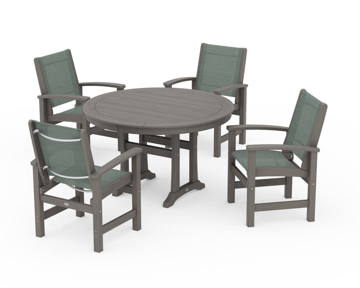 POLYWOOD® Coastal 5-Piece Round Dining Set with Trestle Legs