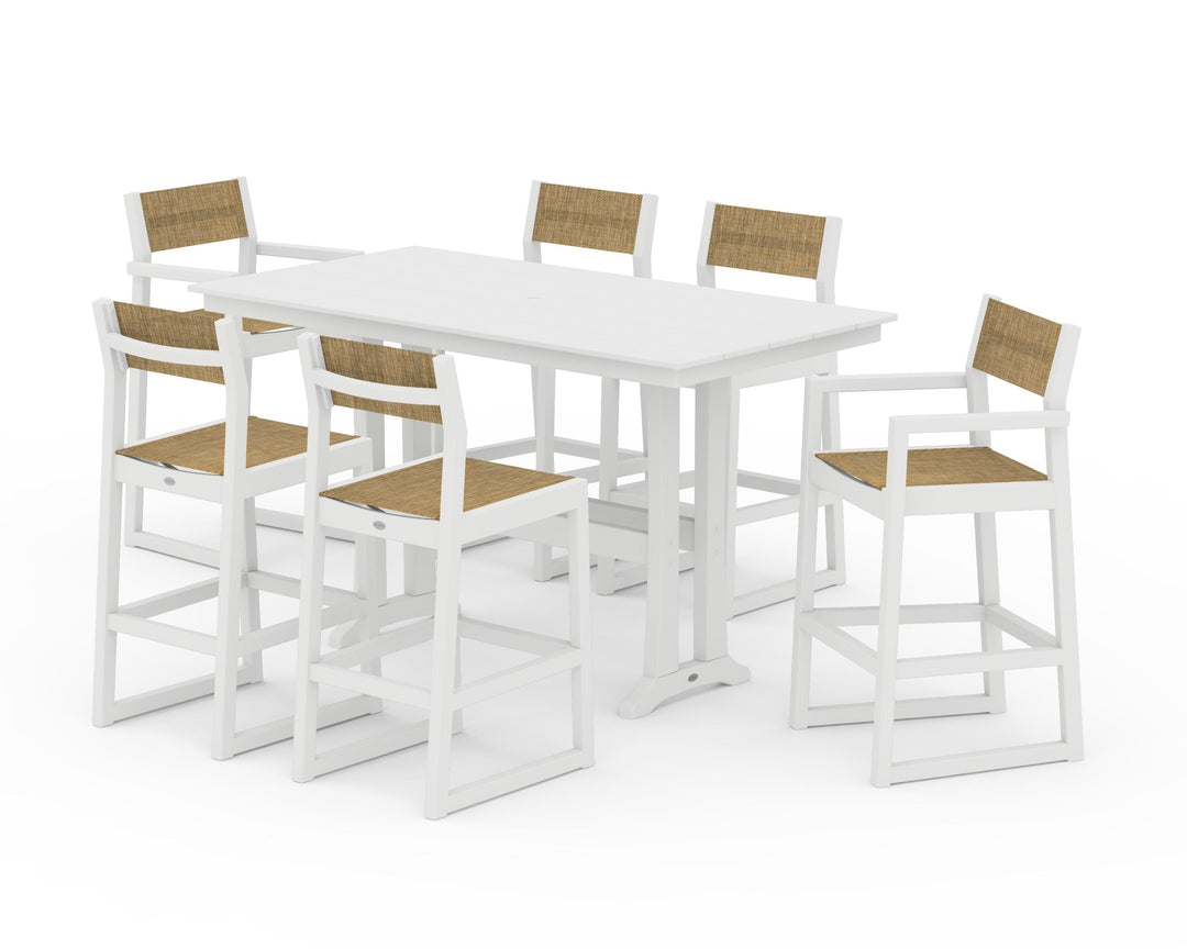 POLYWOOD® EDGE Sling 7-Piece Farmhouse Bar Set with Trestle Legs