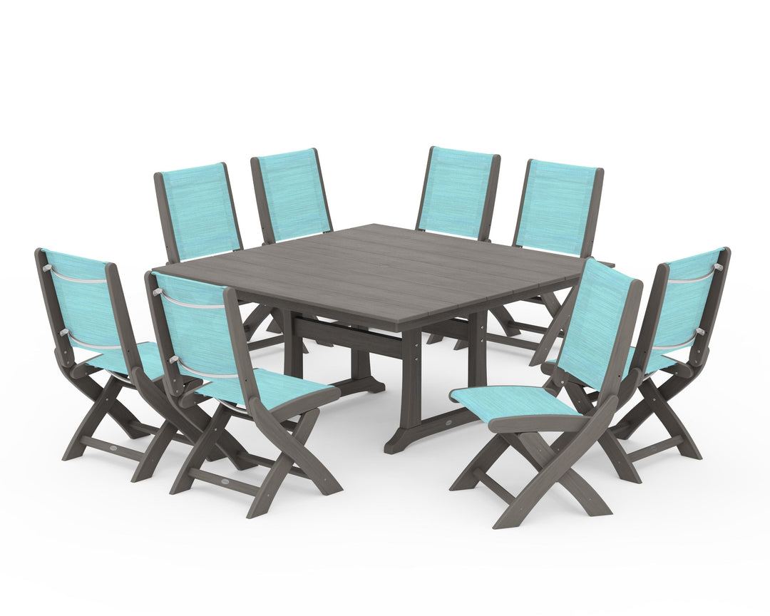 POLYWOOD® Coastal Folding Side Chair 9-Piece Farmhouse Dining Set