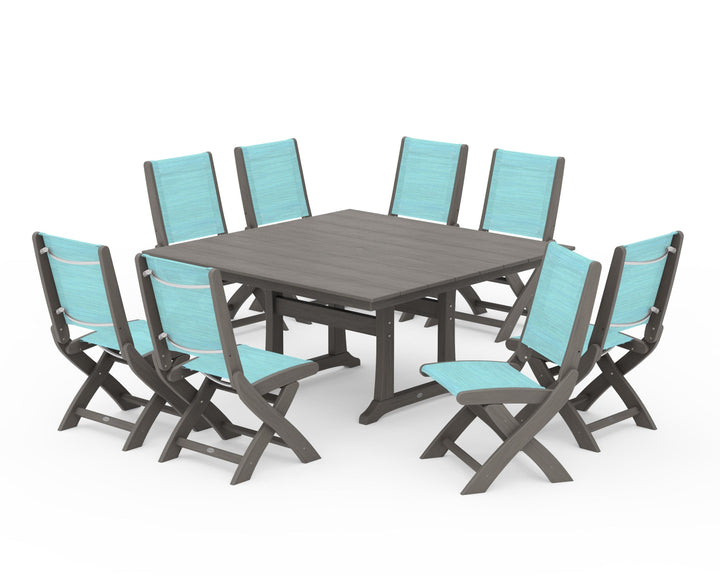 POLYWOOD® Coastal Folding Side Chair 9-Piece Farmhouse Dining Set