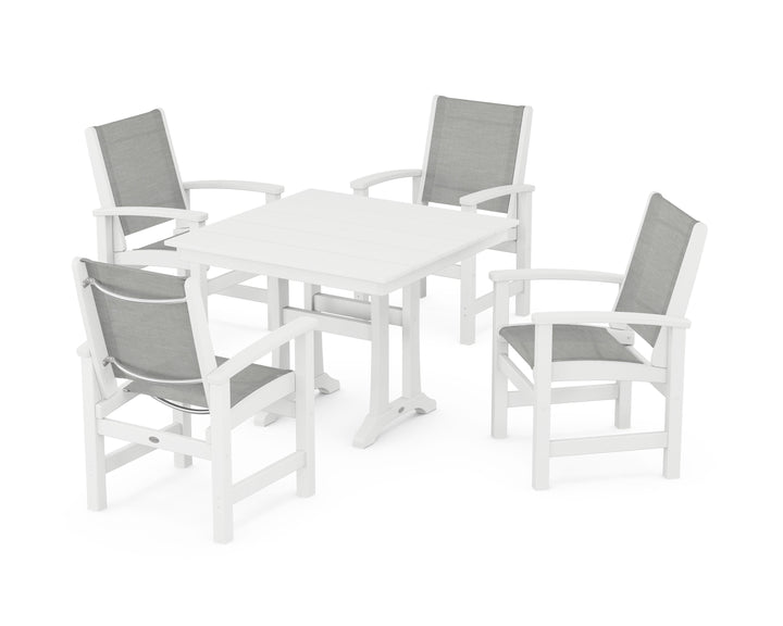 POLYWOOD® Coastal 5-Piece Farmhouse Dining Set With Trestle Legs