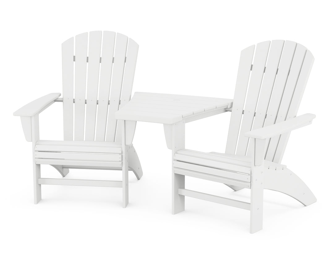 POLYWOOD® Nautical 3-Piece Curveback Adirondack Set with Angled Connecting Table