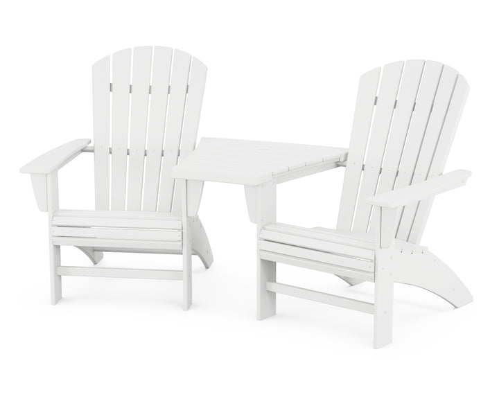 POLYWOOD® Nautical 3-Piece Curveback Adirondack Set with Angled Connecting Table