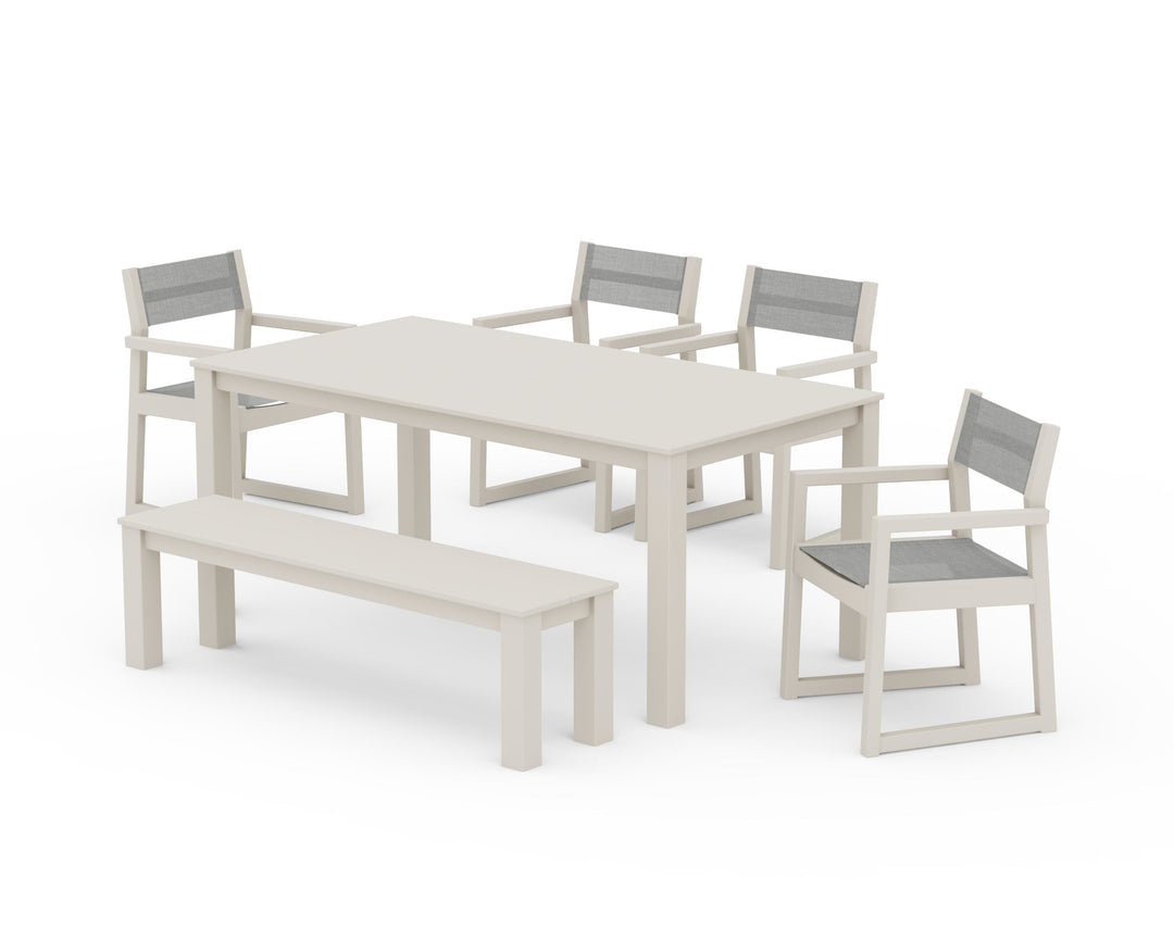 POLYWOOD® EDGE Sling Arm Chair 6-Piece Parsons Dining Set with Bench