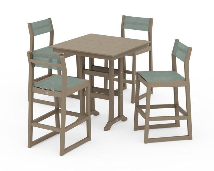 POLYWOOD® EDGE Sling Arm Chair 5-Piece Farmhouse Bar Set with Trestle Legs