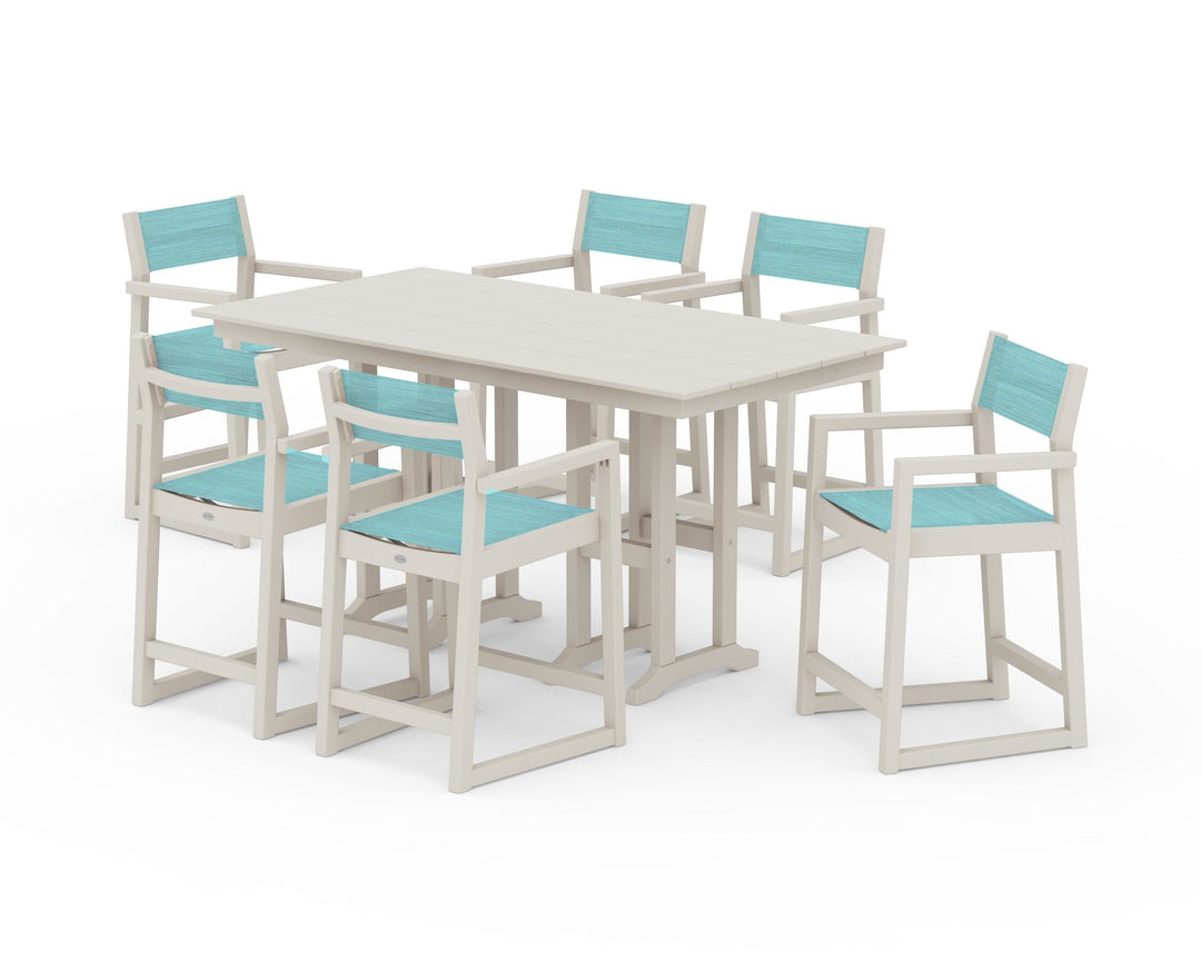 POLYWOOD® EDGE Sling Arm Chair 7-Piece Farmhouse Counter Set