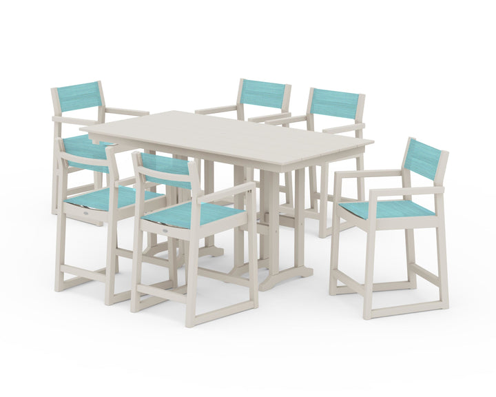 POLYWOOD® EDGE Sling Arm Chair 7-Piece Farmhouse Counter Set