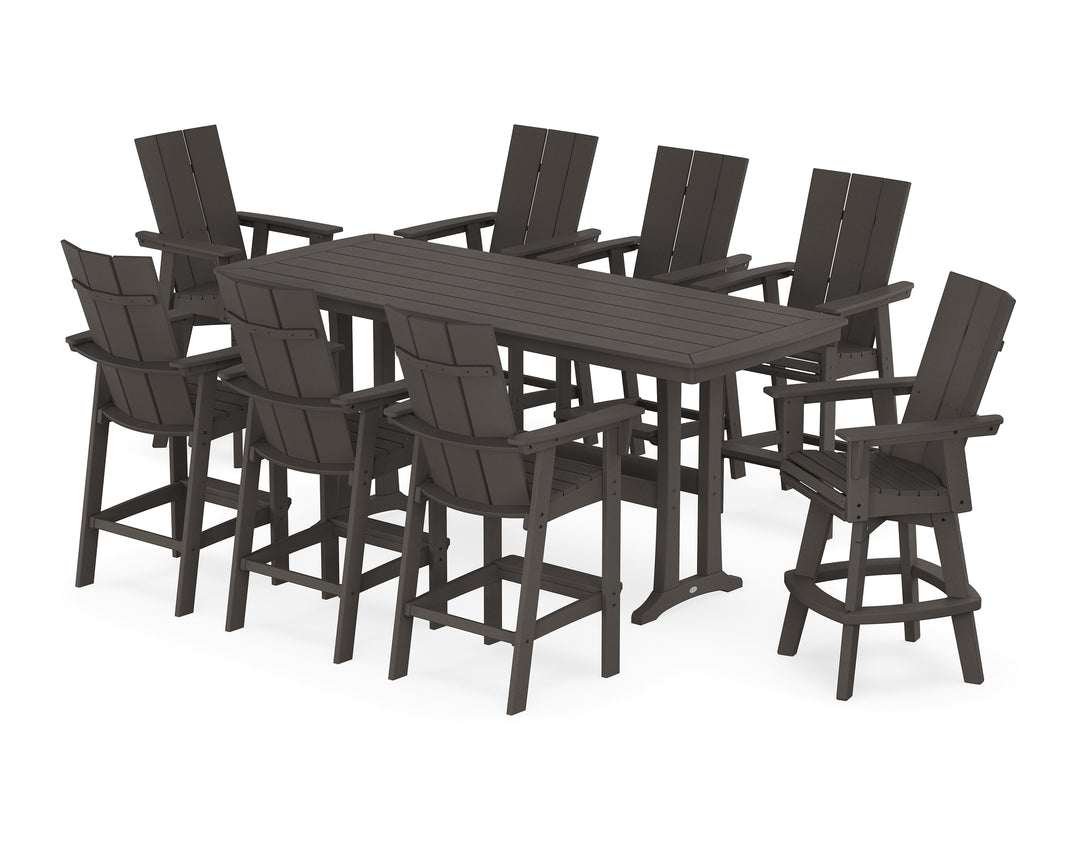 POLYWOOD® Modern Curveback Adirondack Swivel 9-Piece Bar Set with Trestle Legs