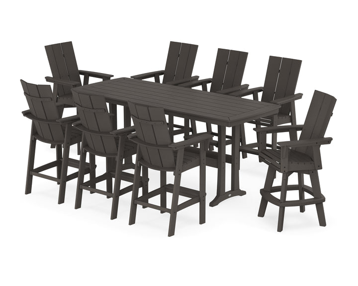 POLYWOOD® Modern Curveback Adirondack Swivel 9-Piece Bar Set with Trestle Legs