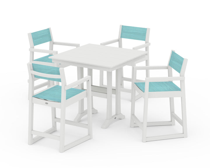 POLYWOOD® EDGE Sling Arm Chair 5-Piece Farmhouse Counter Set with Trestle Legs