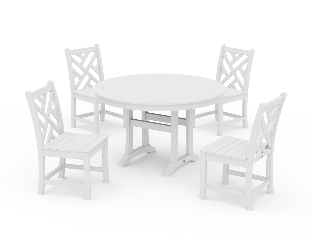 POLYWOOD® Chippendale Side Chair 5-Piece Round Dining Set With Trestle Legs