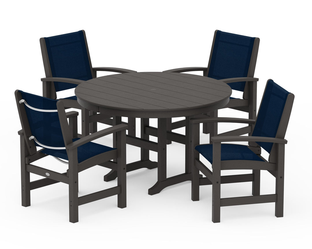 POLYWOOD® Coastal 5-Piece Round Farmhouse Dining Set