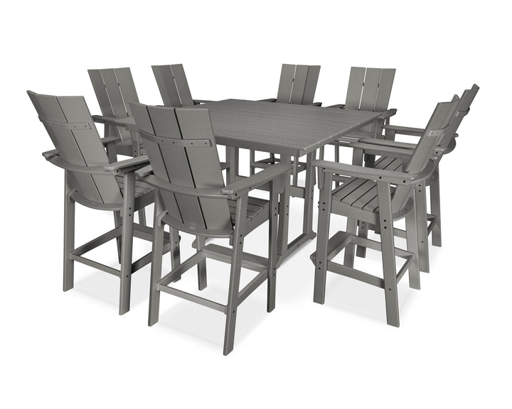 POLYWOOD® Modern Curveback Adirondack 9-Piece Farmhouse Trestle Bar Set