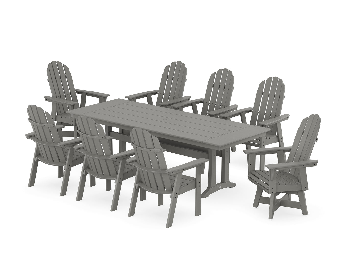 Vineyard 9-Piece Curveback Adirondack Swivel Farmhouse Dining Set with Trestle Legs