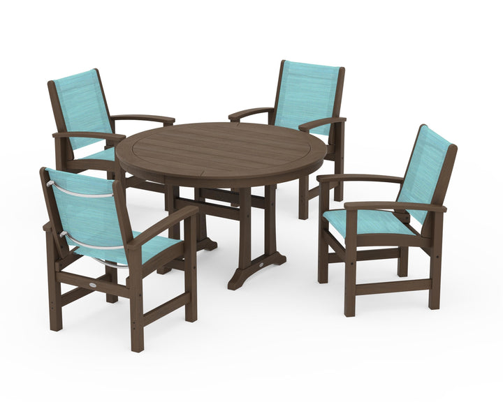 POLYWOOD® Coastal 5-Piece Round Dining Set with Trestle Legs