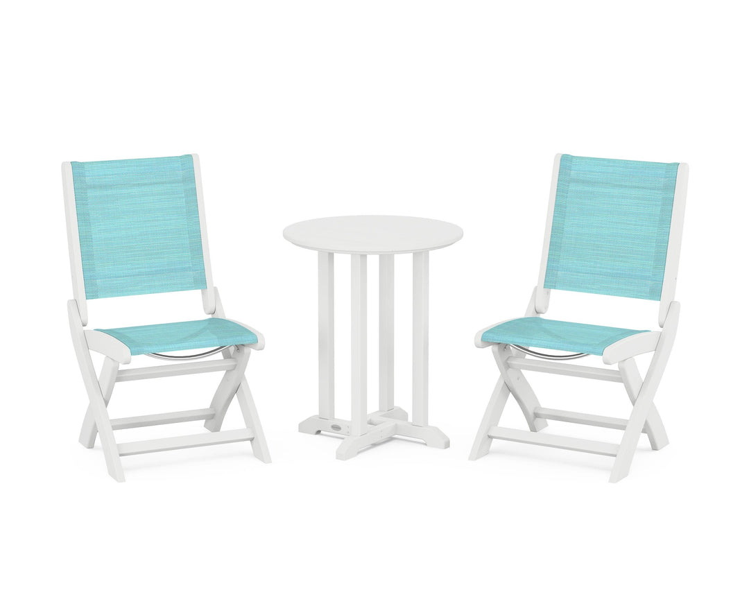 POLYWOOD® Coastal Folding Side Chair 3-Piece Round Bistro Dining Set