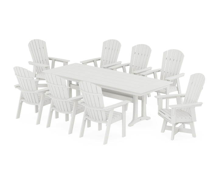POLYWOOD® Nautical Curveback Adirondack Swivel 9-Piece Farmhouse Dining Set with Trestle Legs