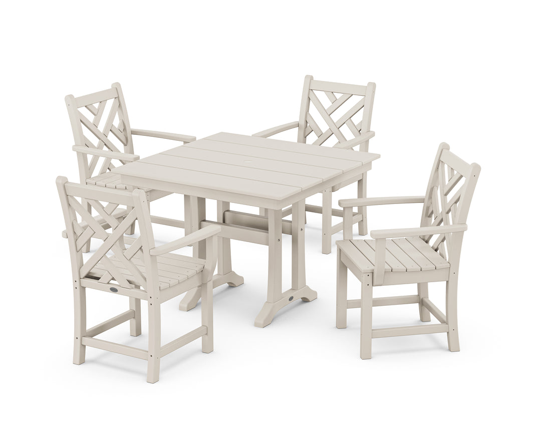 POLYWOOD® Chippendale 5-Piece Farmhouse Trestle Arm Chair Dining Set