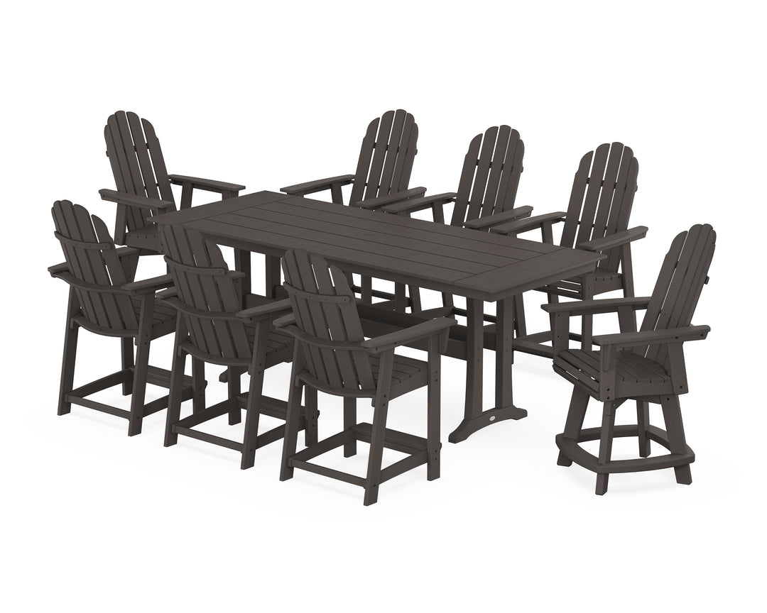 POLYWOOD® Vineyard Curveback Adirondack Swivel 9-Piece Farmhouse Counter Set with Trestle Legs