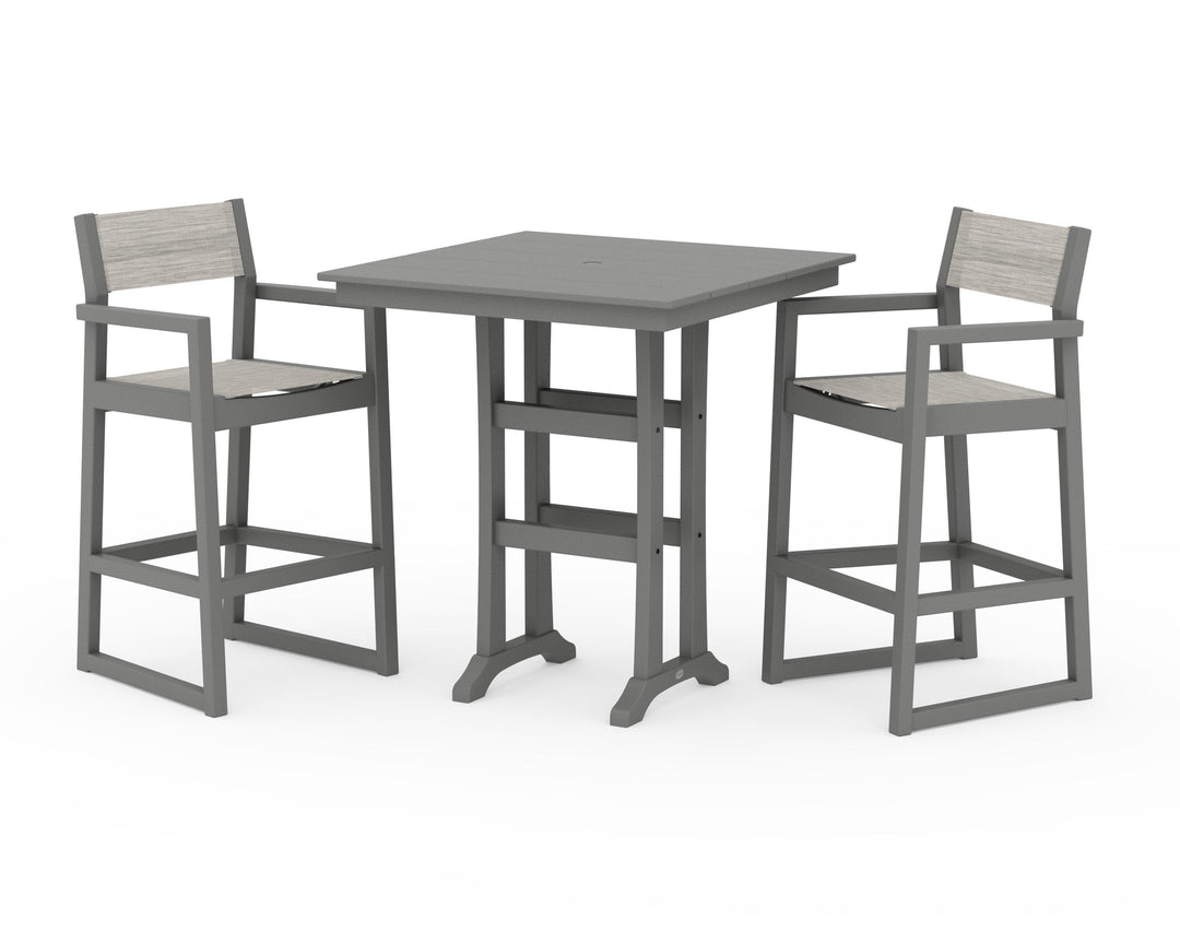 POLYWOOD® EDGE Sling Arm Chair 3-Piece Farmhouse Bar Set with Trestle Legs