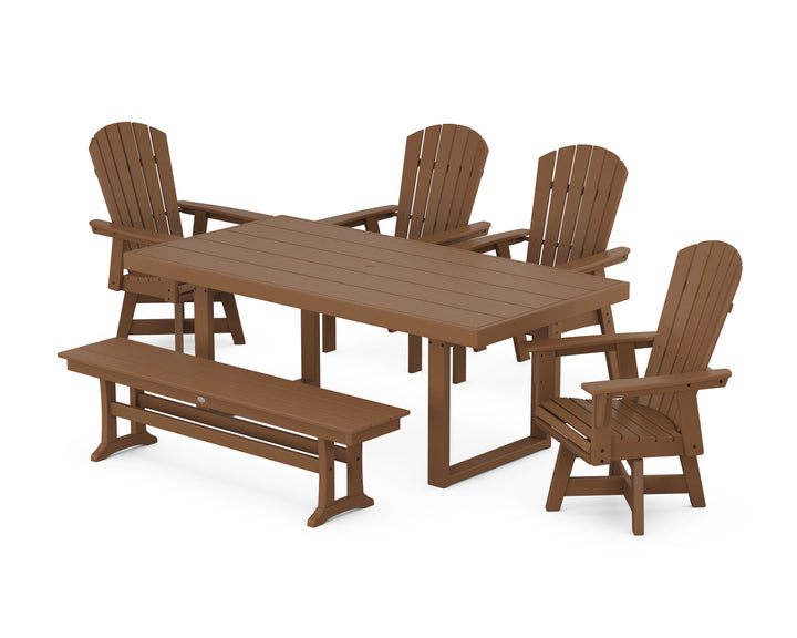 POLYWOOD® Nautical Curveback Adirondack Swivel Chair 6-Piece Dining Set with Bench