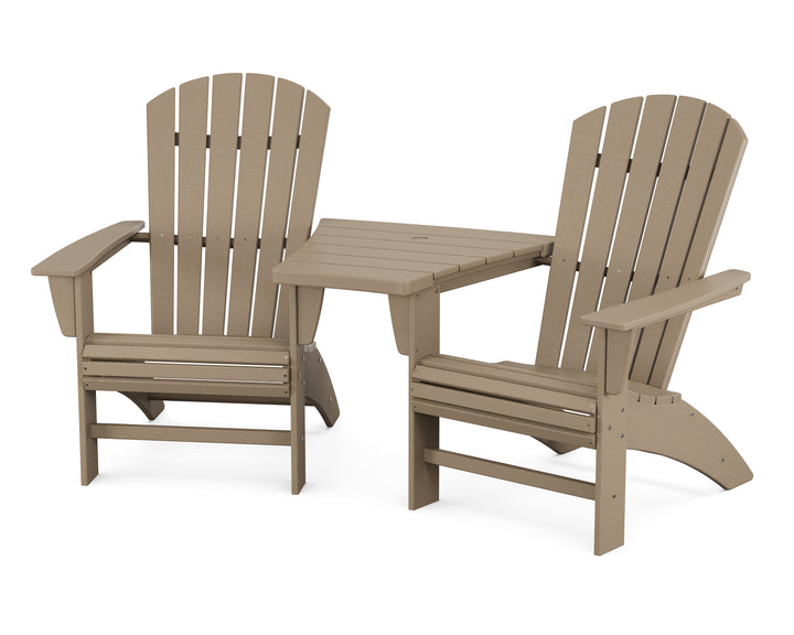 POLYWOOD® Nautical 3-Piece Curveback Adirondack Set with Angled Connecting Table