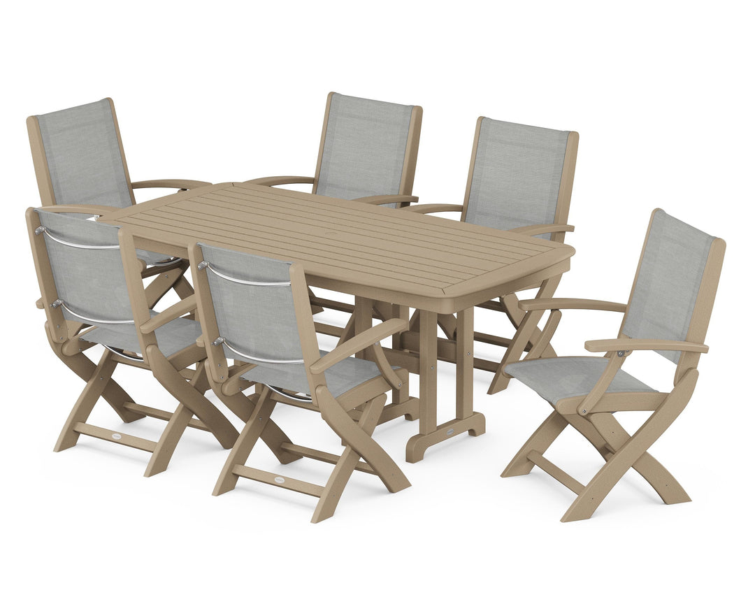 POLYWOOD® Coastal Folding Arm Chair 7-Piece Dining Set