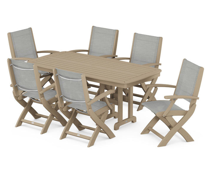 POLYWOOD® Coastal Folding Arm Chair 7-Piece Dining Set