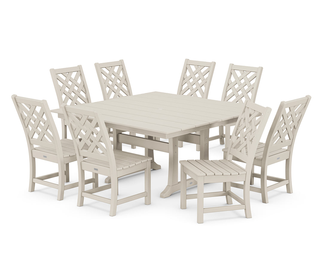 Country Living Wovendale Side Chair 9-Piece Square Farmhouse Dining Set with Trestle Legs