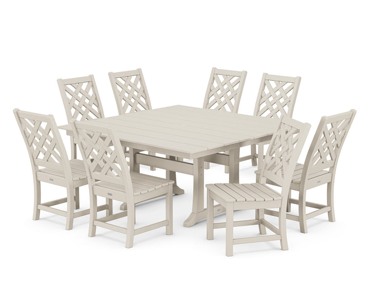 Country Living Wovendale Side Chair 9-Piece Square Farmhouse Dining Set with Trestle Legs