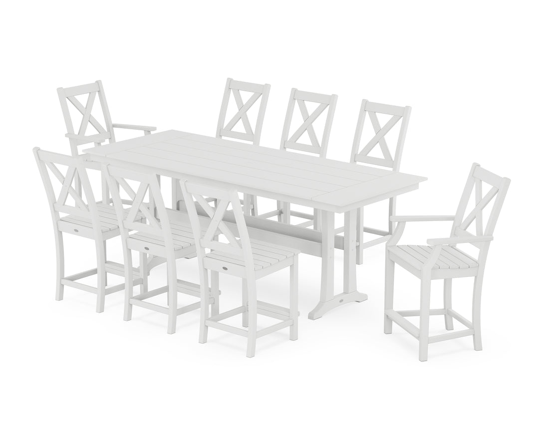 POLYWOOD® Braxton 9-Piece Farmhouse Counter Set with Trestle Legs