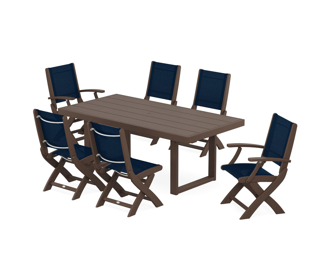 POLYWOOD® Coastal Folding Chair 7-Piece Dining Set with Trestle Legs