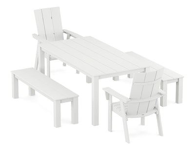 Modern Curveback Adirondack 5-Piece Parsons Dining Set with Benches