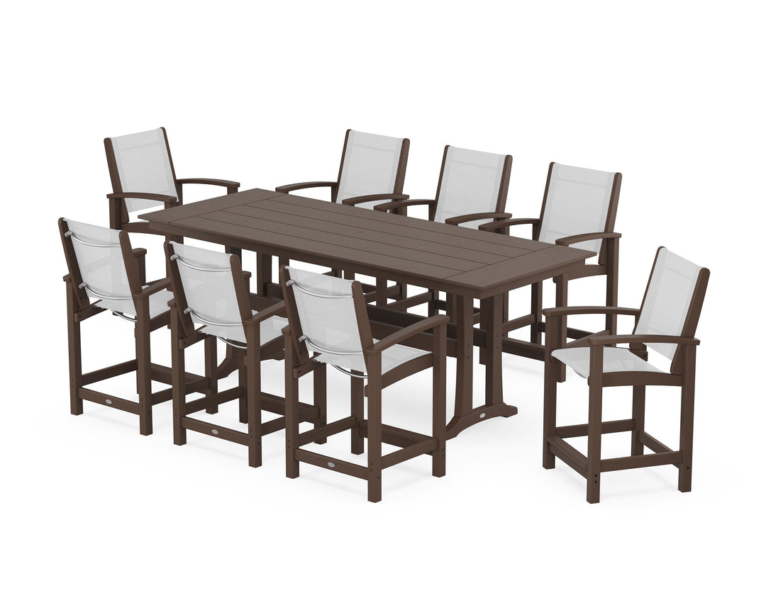 POLYWOOD® Coastal 9-Piece Farmhouse Counter Set with Trestle Legs