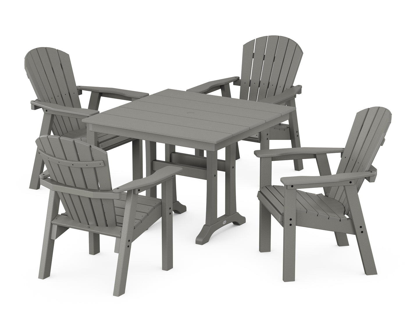 Seashell 5-Piece Farmhouse Dining Set With Trestle Legs