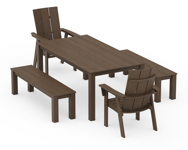 POLYWOOD® Modern Curveback Adirondack 5-Piece Parsons Dining Set with Benches