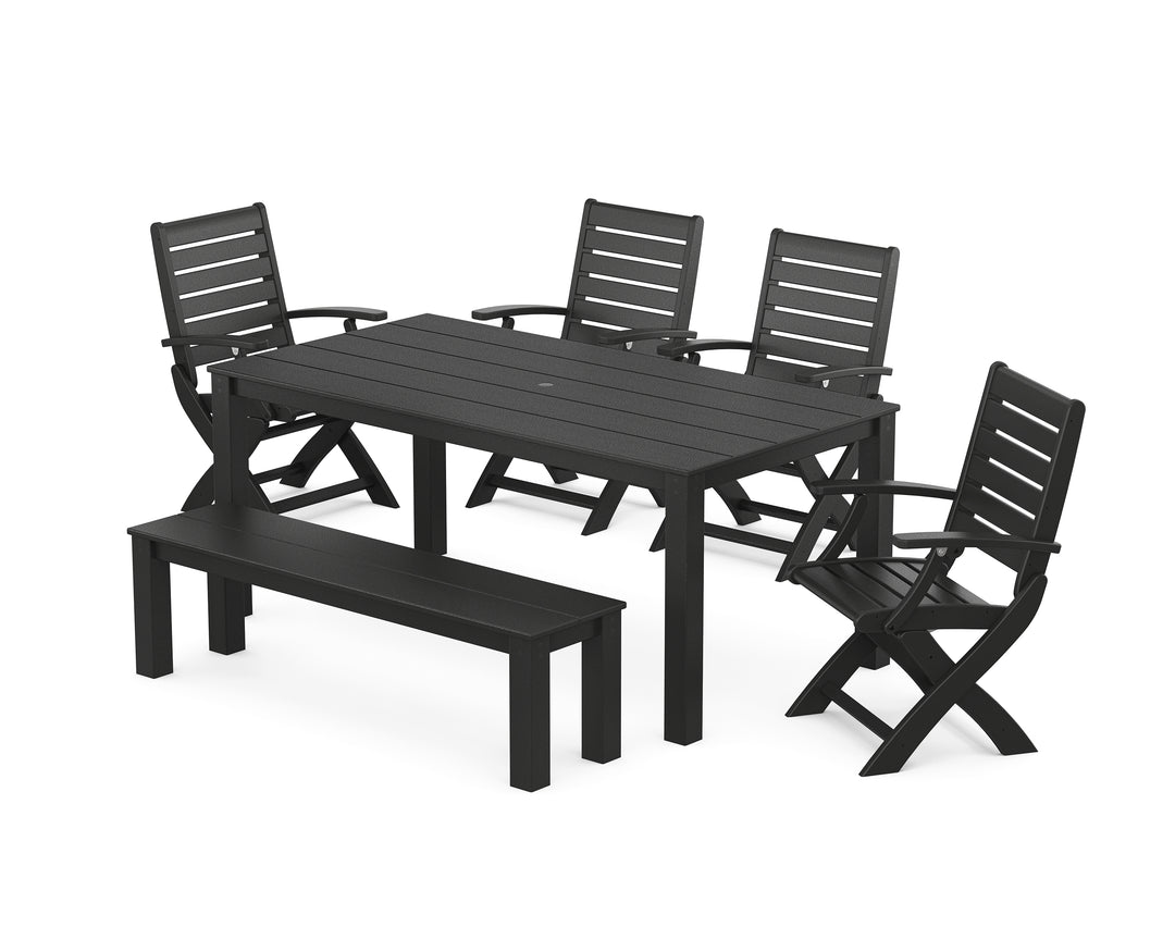 POLYWOOD® Signature Folding Chair 6-Piece Parsons Dining Set with Bench